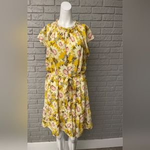 🟣LC Lauren Conrad NEW Yellow Floral Chiffon Dress Size L 💛